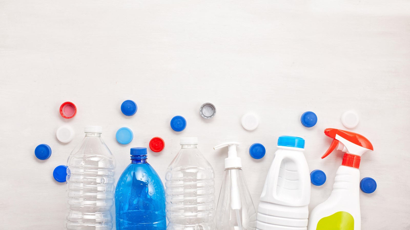 Plastic bottles shop and caps